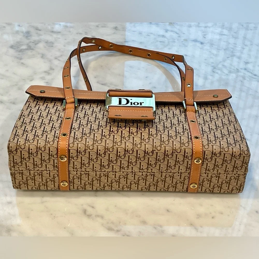 Christian Dior 2003 Diorissimo Street Chic Vintage Shoulder Bag, tan/gold, GUC - Picture 7 of 16